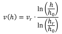 v(h)=v_r∙ln⁡(h/h_0 )/ln⁡(h_r/h_0 ) 