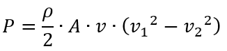 P=ρ/2∙A∙v∙(〖v_1〗^2-〖v_2〗^2 )