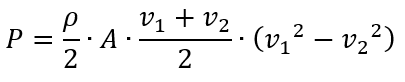 P=ρ/2∙A∙(v_1+v_2)/2∙(〖v_1〗^2-〖v_2〗^2 )