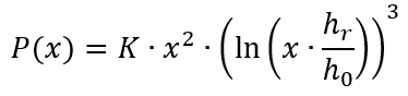 P(x)=K∙x^2∙(ln⁡(x∙h_r/h_0 ) )^3